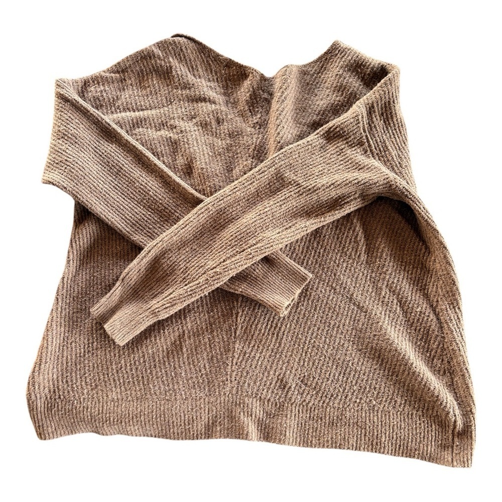 Kaisley Tan Brown Ribbed Knit Scoop V Neck Sweater - Picture 3 of 5